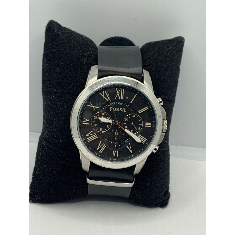 Fossil FS4813 Men's Black Leather Analog Black Dia